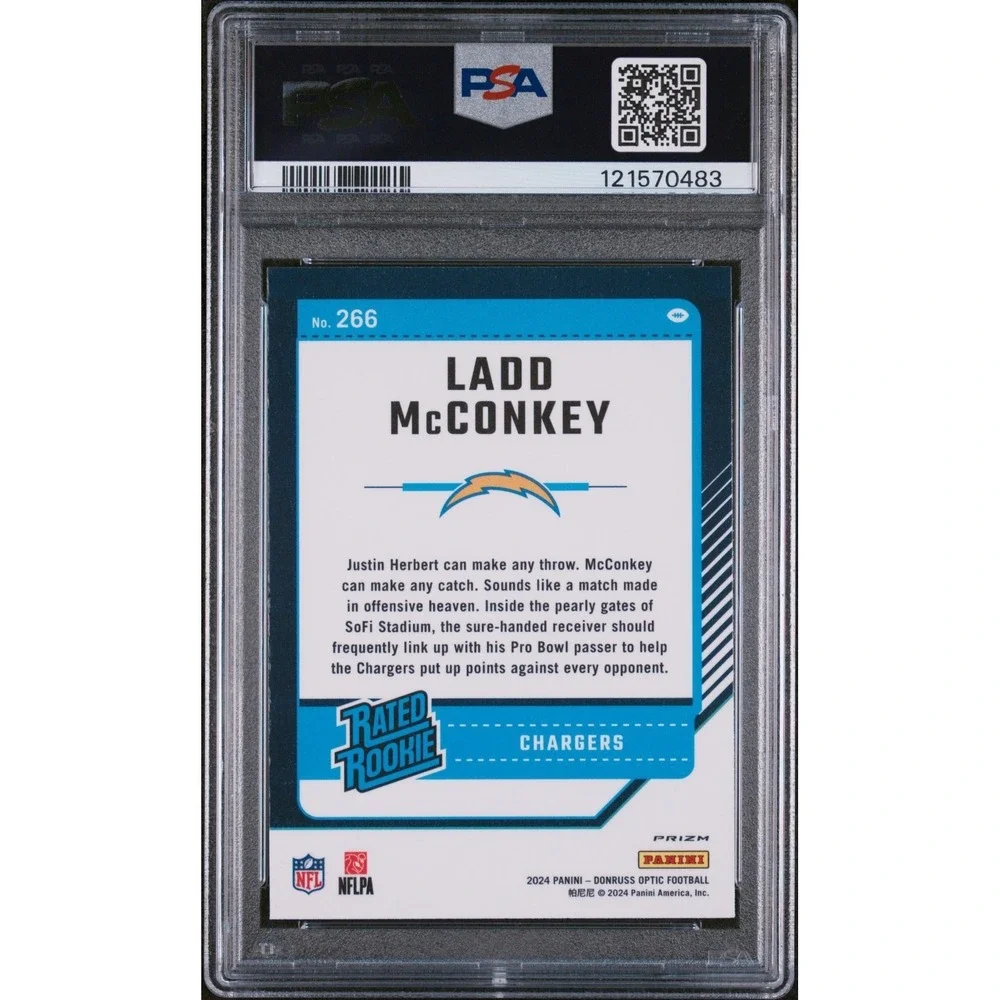 2024 Donruss Optic Blue Glitter Ladd McConkey #266 PSA 10 Gem Mint Rookie RC SSP